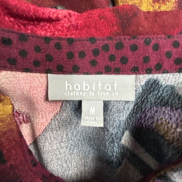 Habitat Womens Abstract Floral Button Down Tunic Top Medium Art To Wear Red Gray - Picture 3 of 8